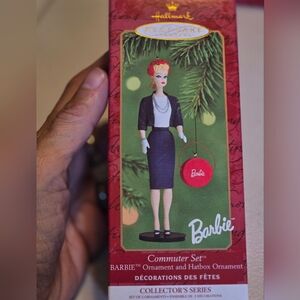 Hallmark Commuter Set, Barbie Ornament and Hatbox Ornament 2000, NEW